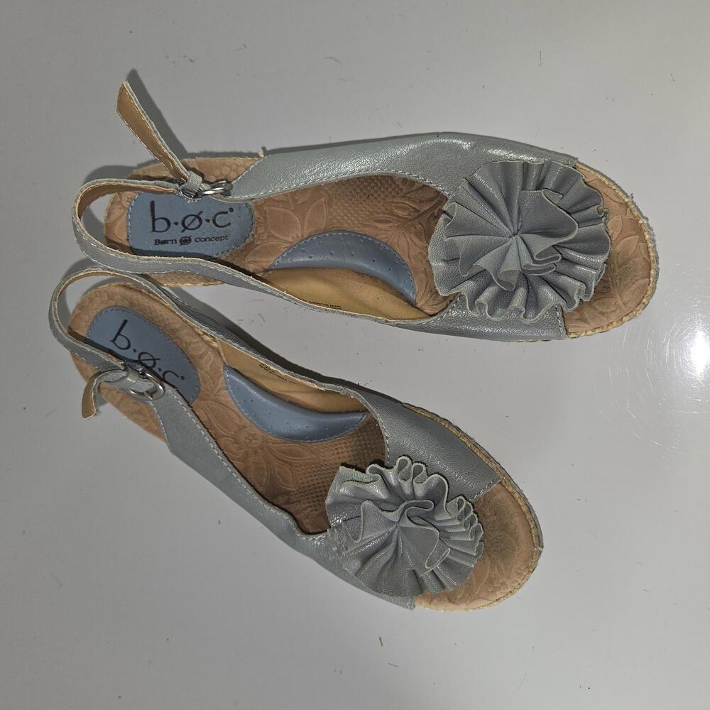0375 BOC Born Concept Blossom Cork‎ Wedge Heels Sandals Size 9M